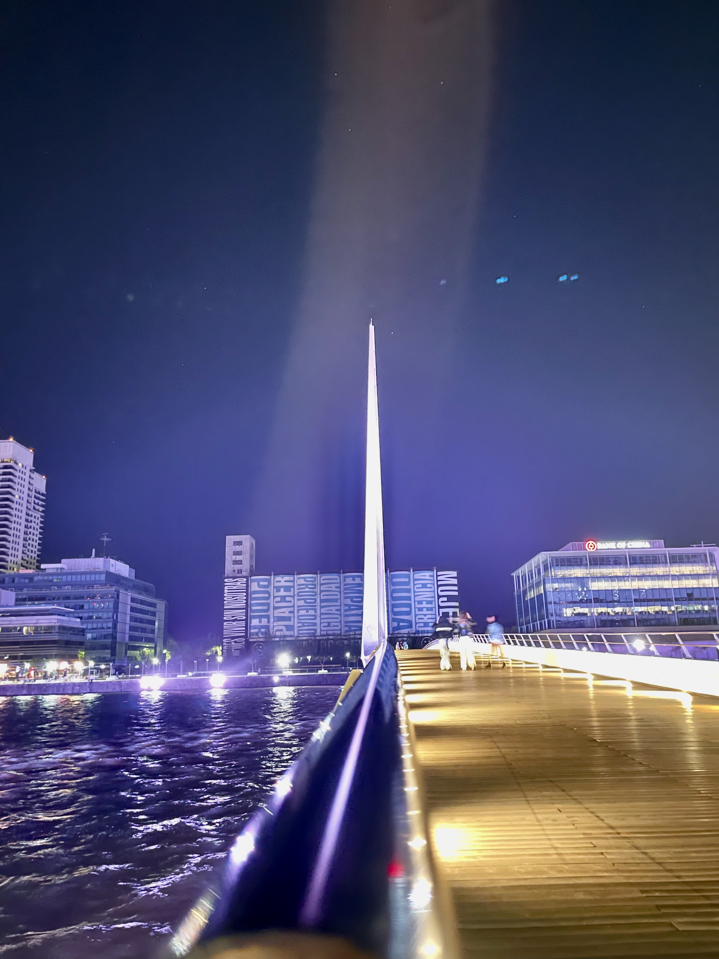 Puente de la Mujer lit at night
